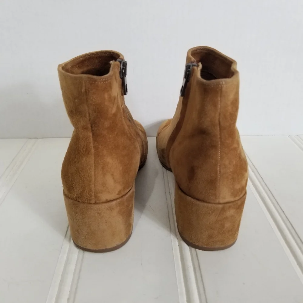 Vince Ostend Ankle Boots 7 Ostend Suede Side Zip Block Heel Roasted Nut Brown